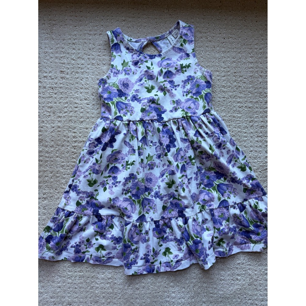 Janie and Jack Dress 5 Purple Floral Cotton Tiered CottageCore Botanical Boho